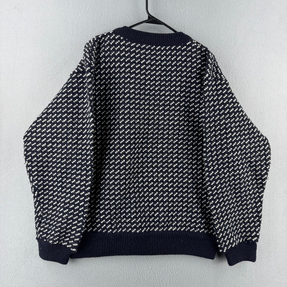 Vintage LL Bean Sweater Mens Medium Blue Birds Eye Wool Rayon Fisherman Norway - Picture 7 of 13